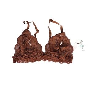 NWT Free People x We Are HAH Chi Bralittle Lace Bralette‎ Brown Small Boho ECO